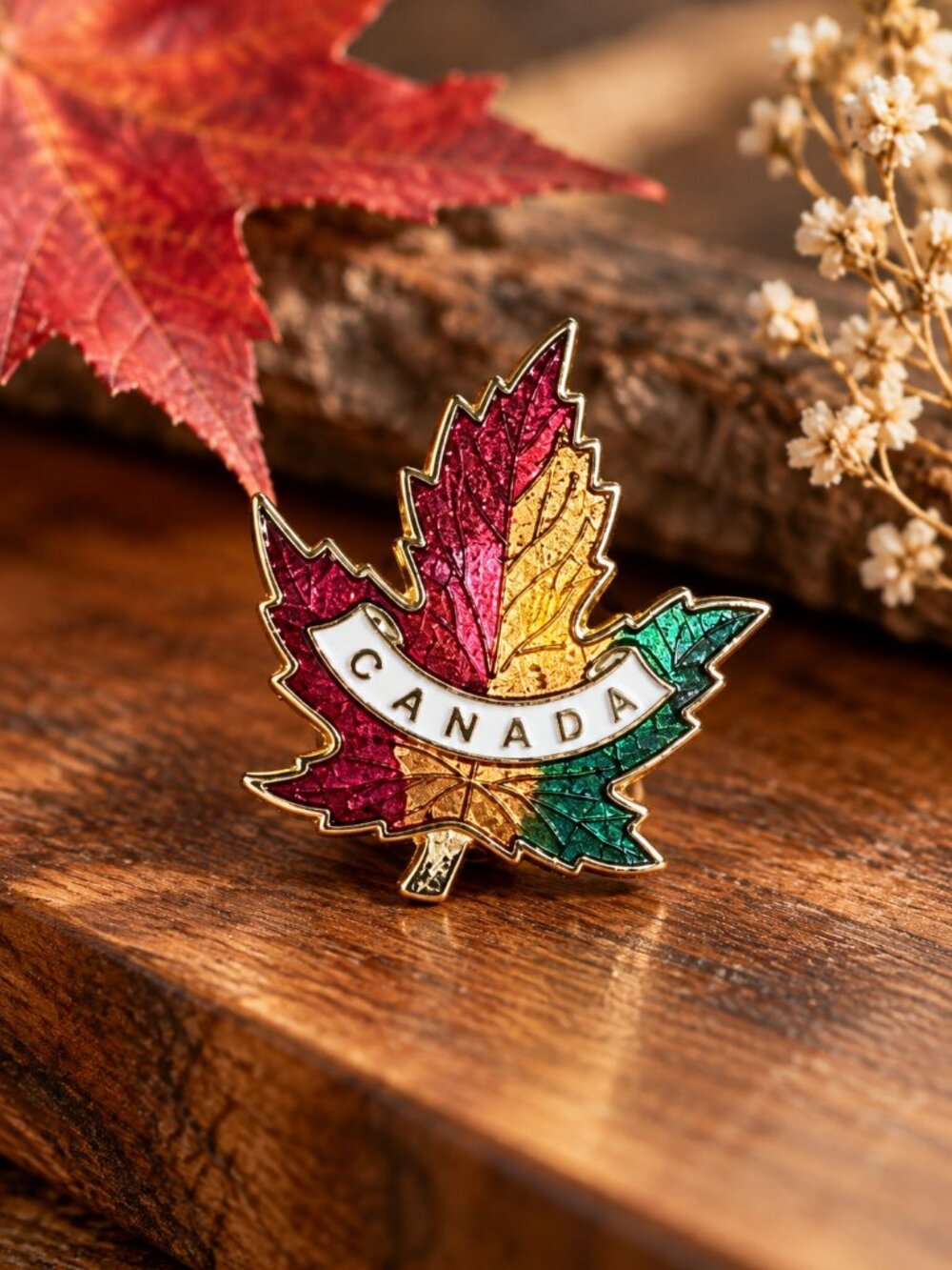 Canada Maple Leaf Enamel Lapel Pin – Multicolour Gold Tone Souvenir Badge